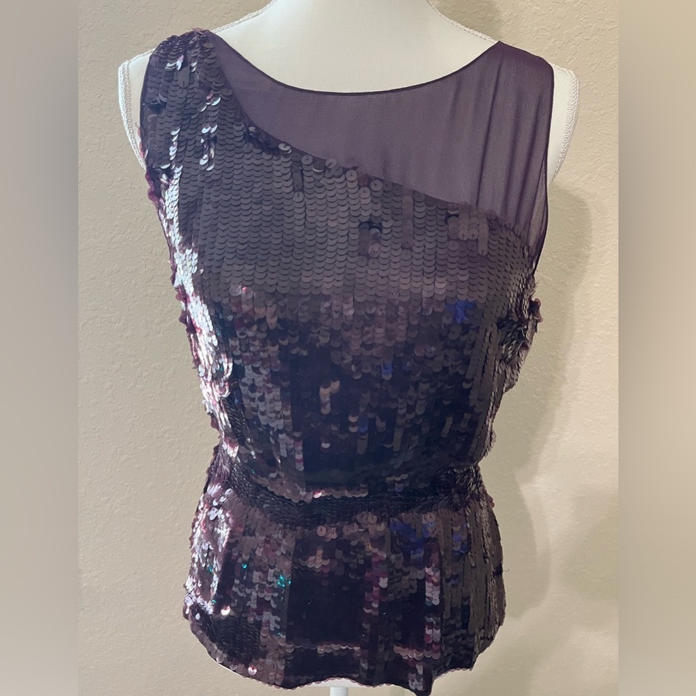Alice + Olivia Sequin Peplum Silk Illusion Top - Picture 7 of 7